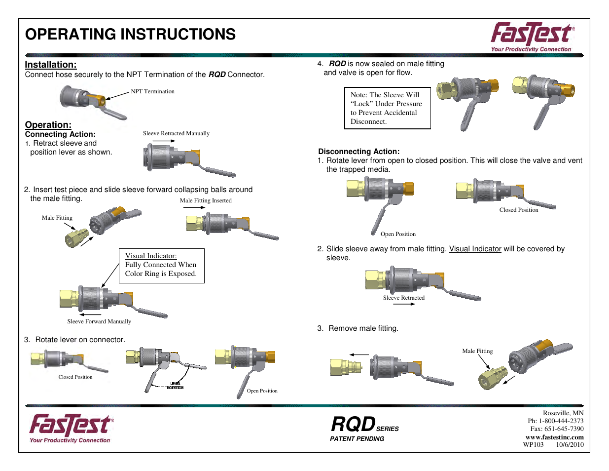 Operating instructions | FasTest RQD Series User Manual | Page 2 / 2