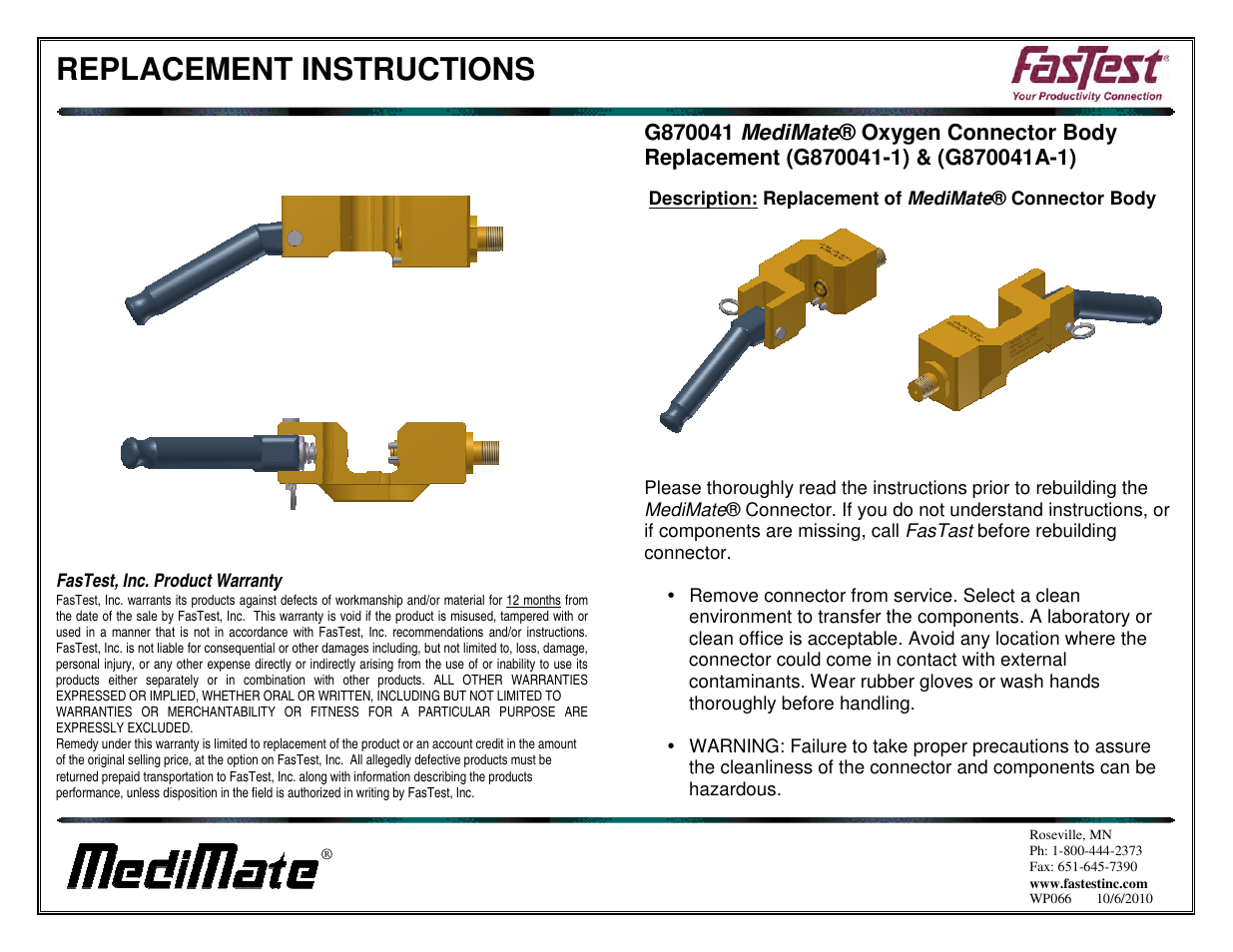 FasTest MediMate Connector Body User Manual | 2 pages