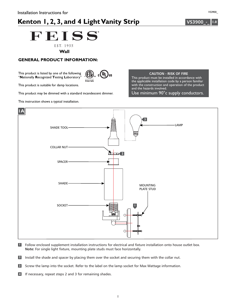 Feiss VS3900_ User Manual | 4 pages