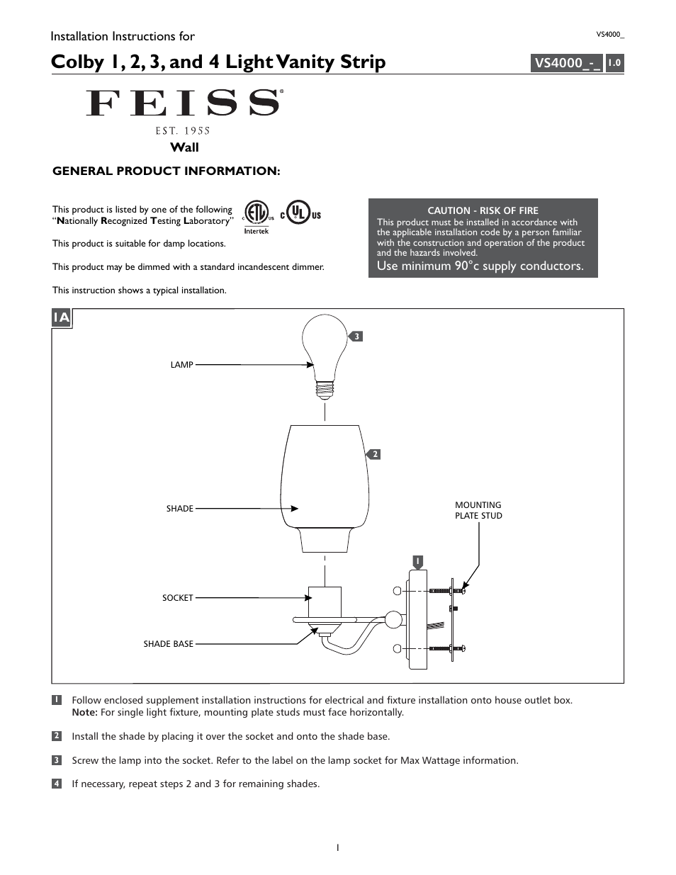 Feiss VS4000_ User Manual | 4 pages