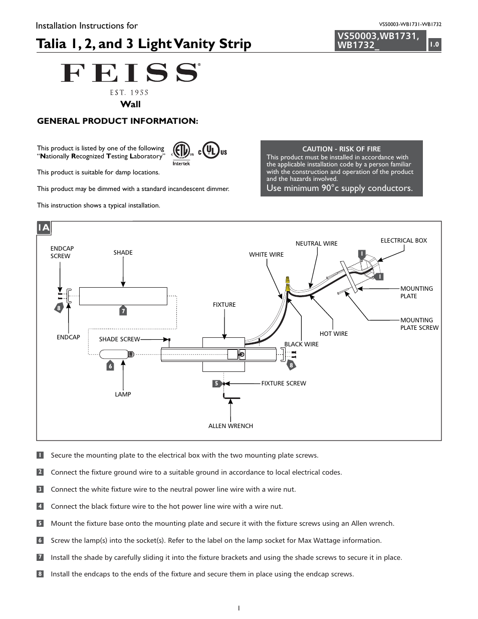 Feiss WB1732 User Manual | 4 pages