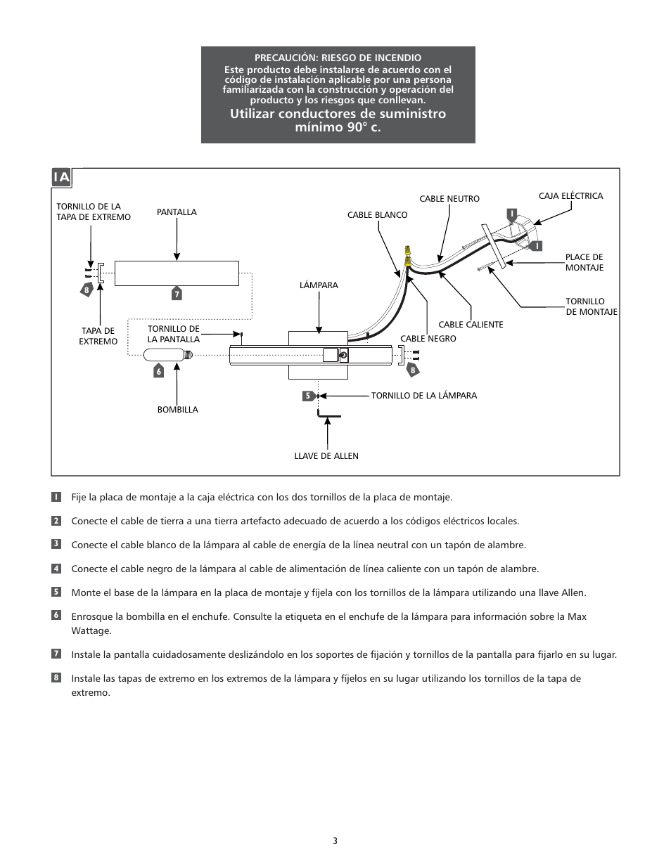 Utilizar conductores de suministro mínimo 90° c | Feiss WB1732 User Manual | Page 3 / 4