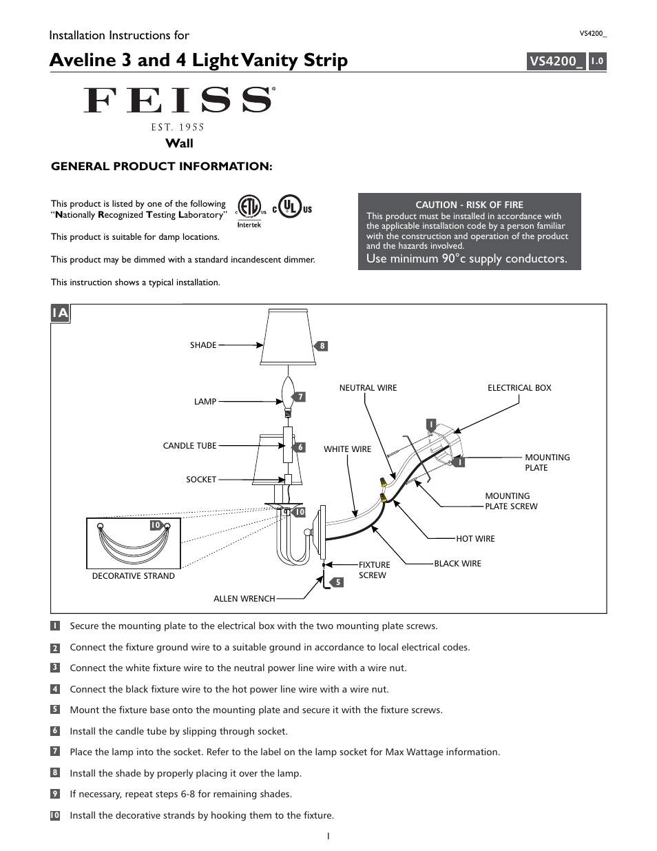 Feiss VS4200_ User Manual | 4 pages