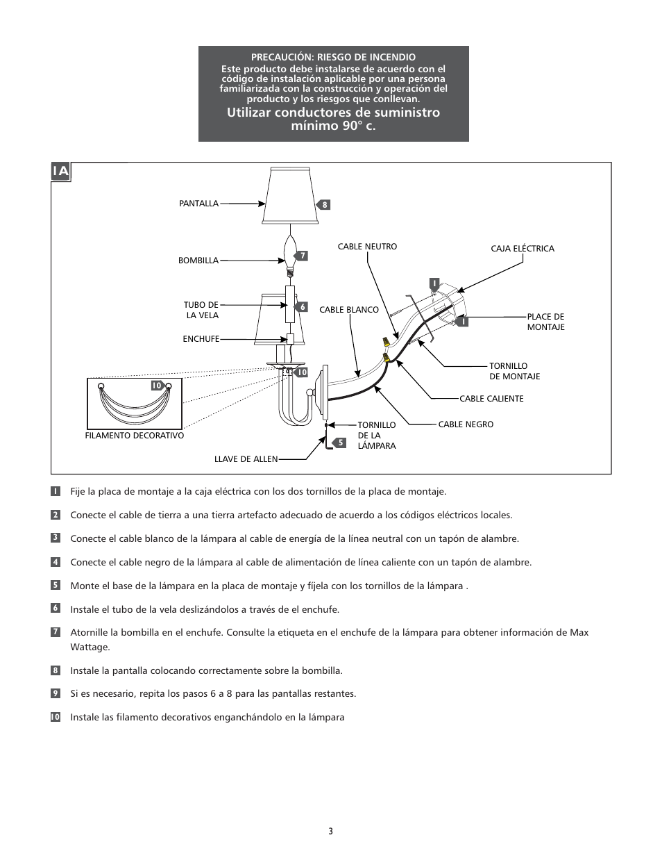 Utilizar conductores de suministro mínimo 90° c | Feiss VS4200_ User Manual | Page 3 / 4