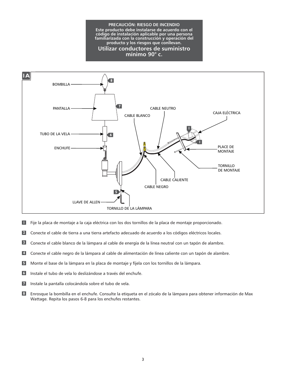 Utilizar conductores de suministro mínimo 90° c | Feiss WB1717 User Manual | Page 3 / 4