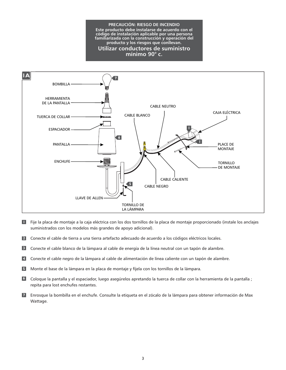 Utilizar conductores de suministro mínimo 90° c | Feiss VS44004 User Manual | Page 3 / 4