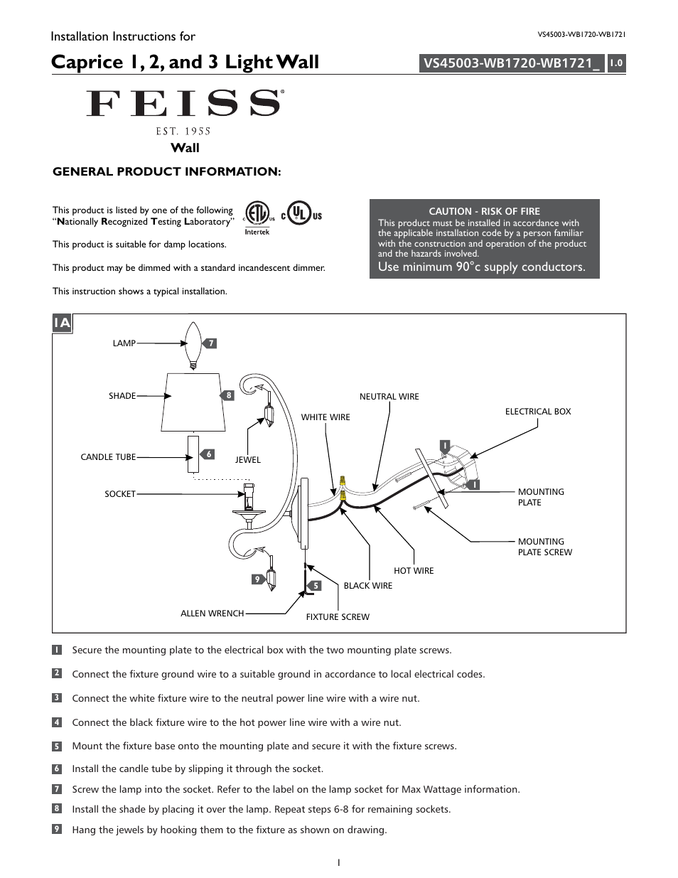 Feiss WB1721 User Manual | 4 pages