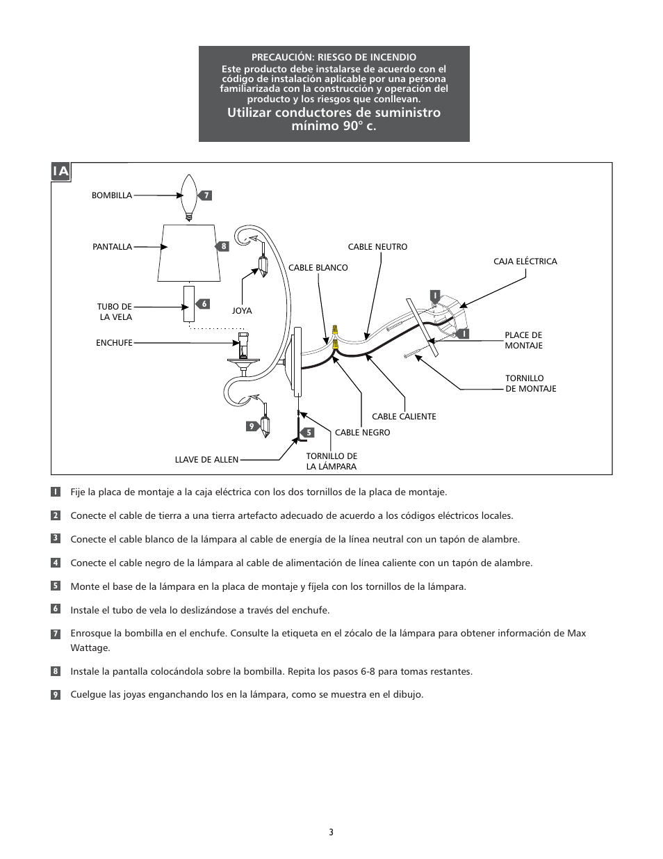 Utilizar conductores de suministro mínimo 90° c | Feiss WB1721 User Manual | Page 3 / 4