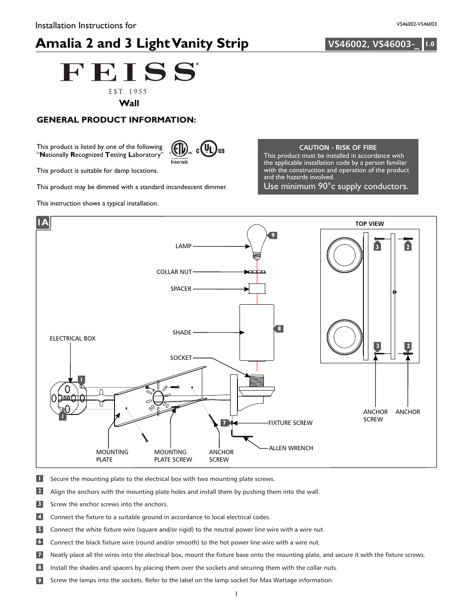 Feiss VS46003 User Manual | 4 pages