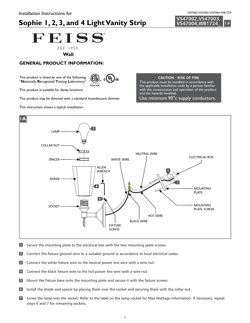 Feiss WB1724 User Manual | 4 pages