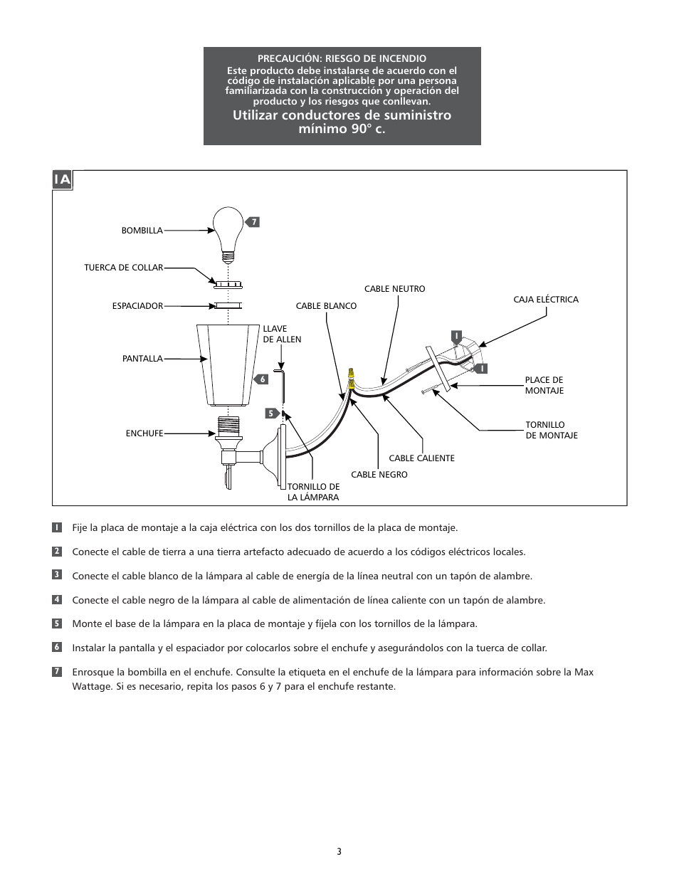 Utilizar conductores de suministro mínimo 90° c | Feiss WB1724 User Manual | Page 3 / 4