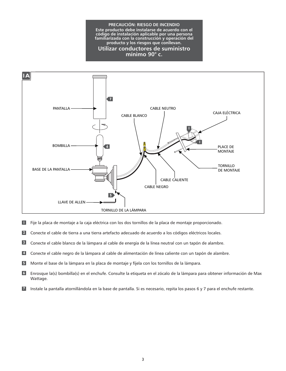 Utilizar conductores de suministro mínimo 90° c | Feiss VS49002 User Manual | Page 3 / 4