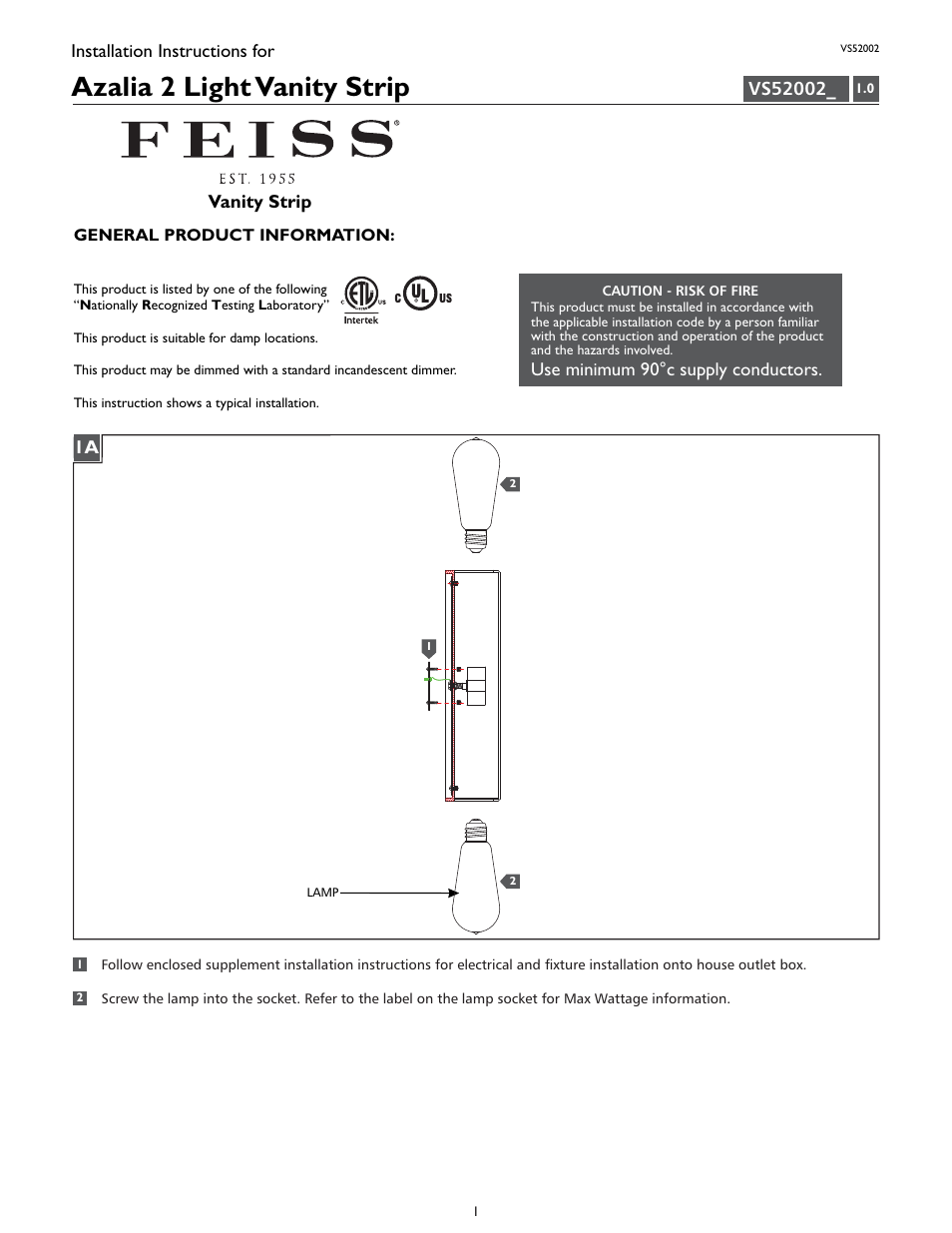 Feiss VS52002 User Manual | 4 pages