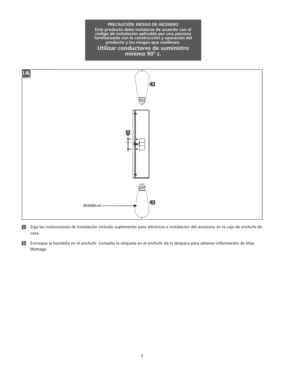 Utilizar conductores de suministro mínimo 90° c | Feiss VS52002 User Manual | Page 3 / 4