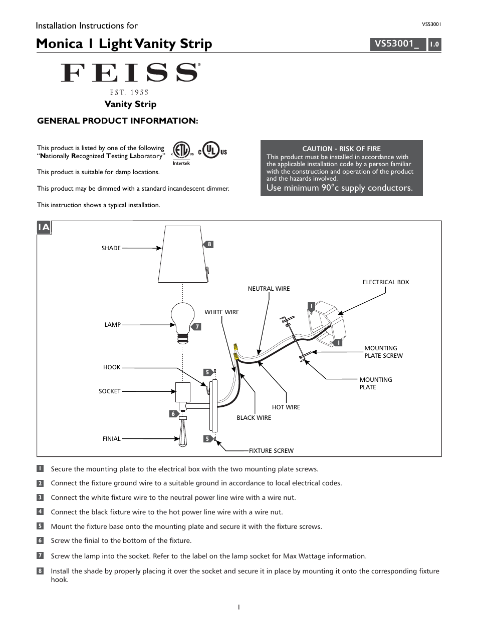 Feiss VS53001 User Manual | 4 pages