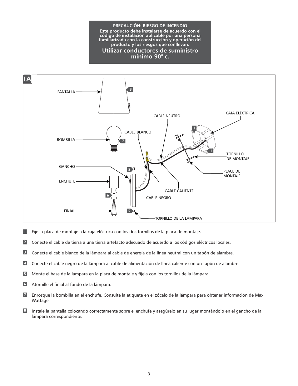 Utilizar conductores de suministro mínimo 90° c | Feiss VS53001 User Manual | Page 3 / 4