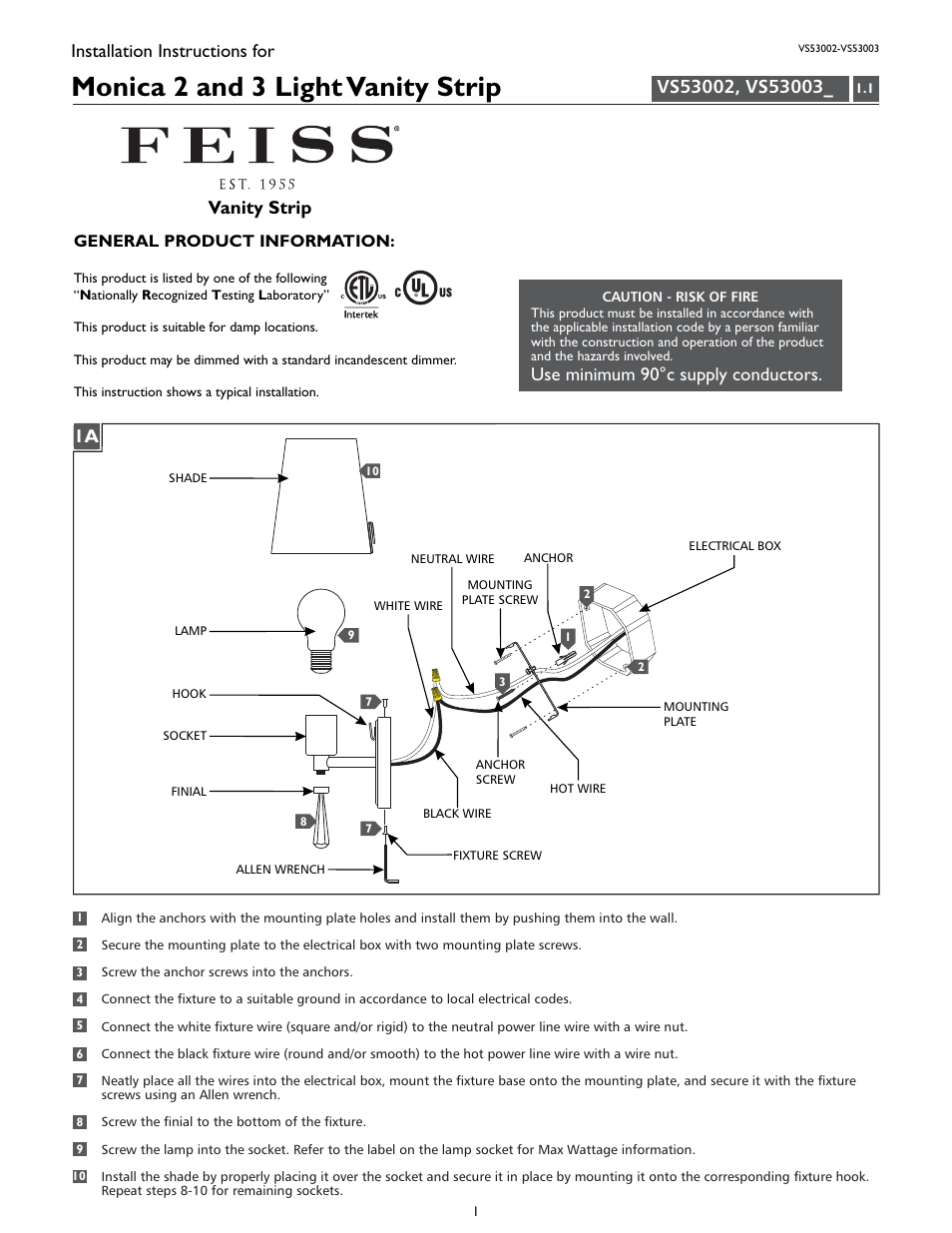 Feiss VS53003 User Manual | 4 pages