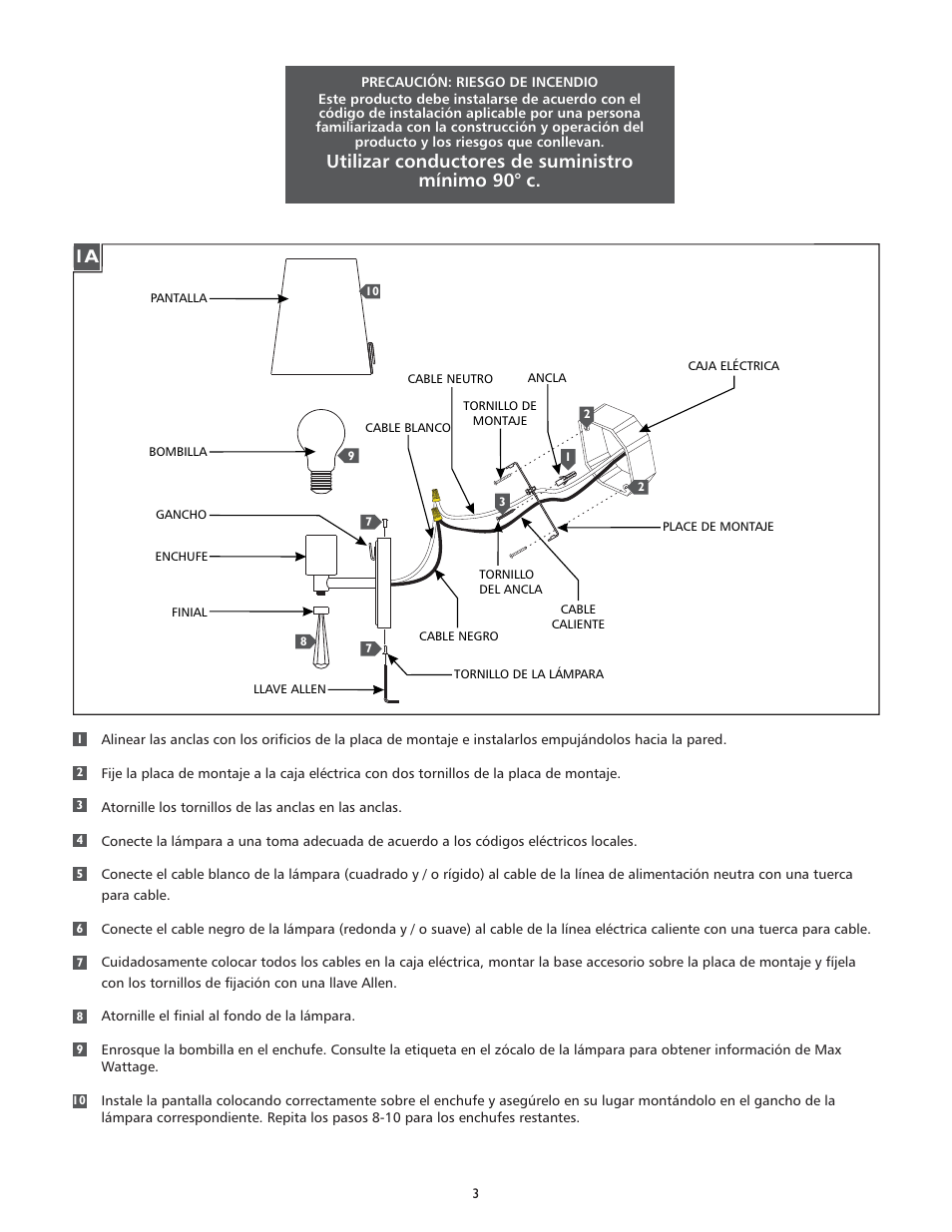 Utilizar conductores de suministro mínimo 90° c | Feiss VS53003 User Manual | Page 3 / 4