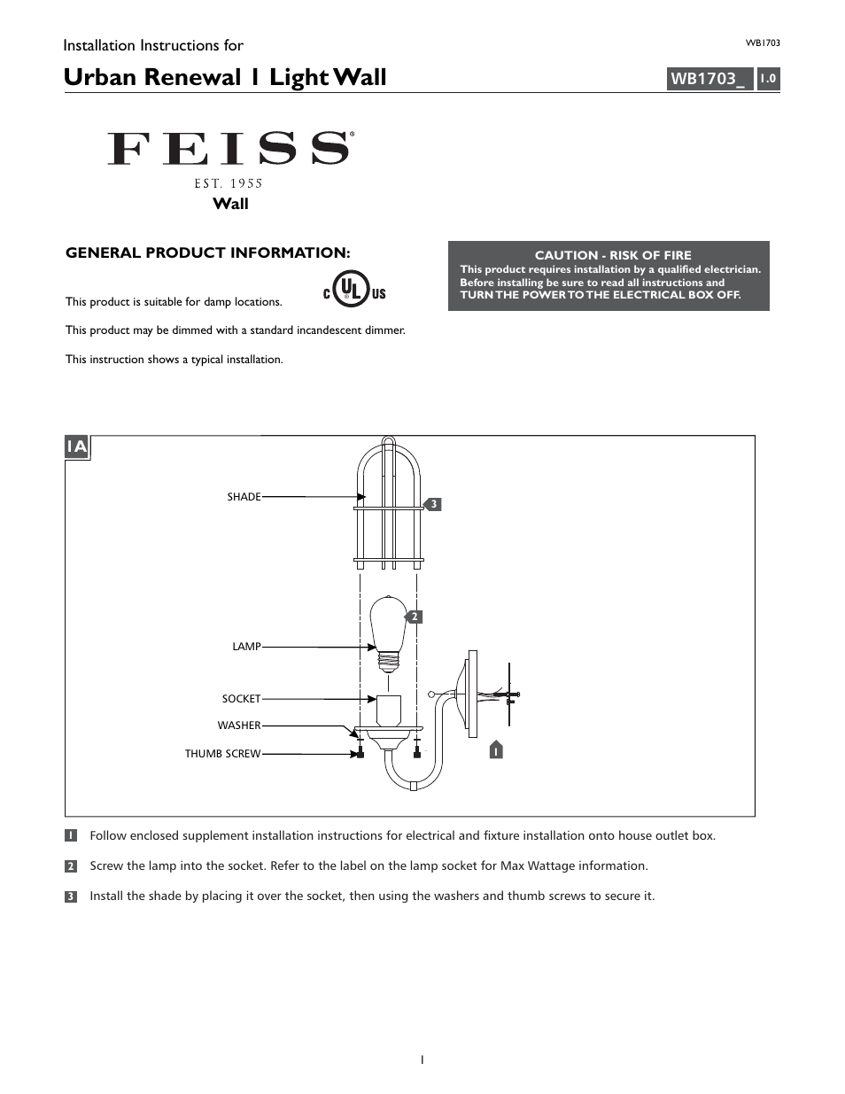 Feiss WB1703 User Manual | 4 pages