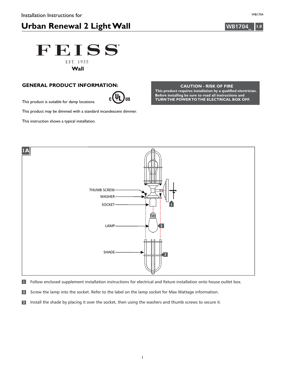 Feiss WB1704 User Manual | 4 pages