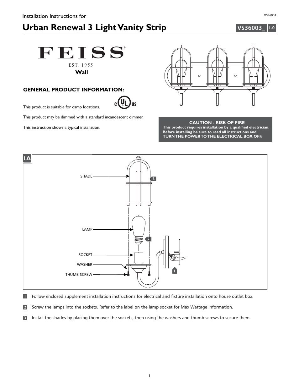 Feiss VS36003 User Manual | 4 pages