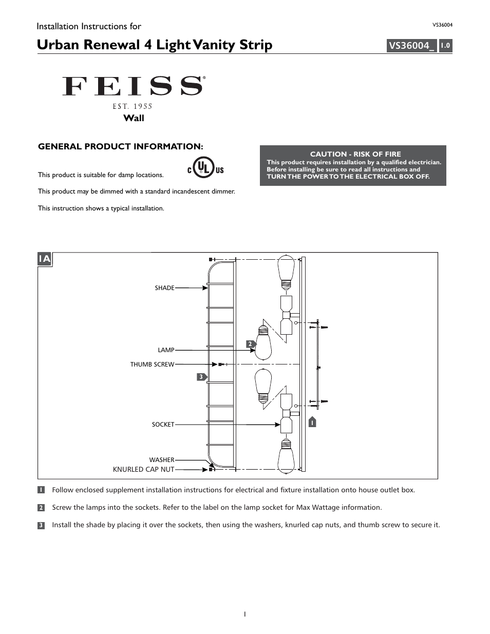 Feiss VS36004 User Manual | 4 pages