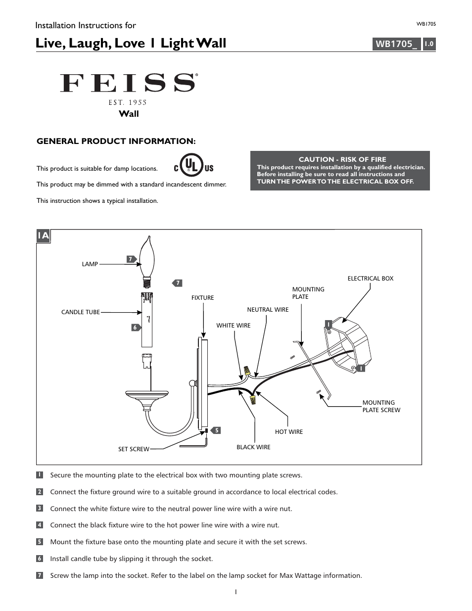 Feiss WB1705 User Manual | 4 pages