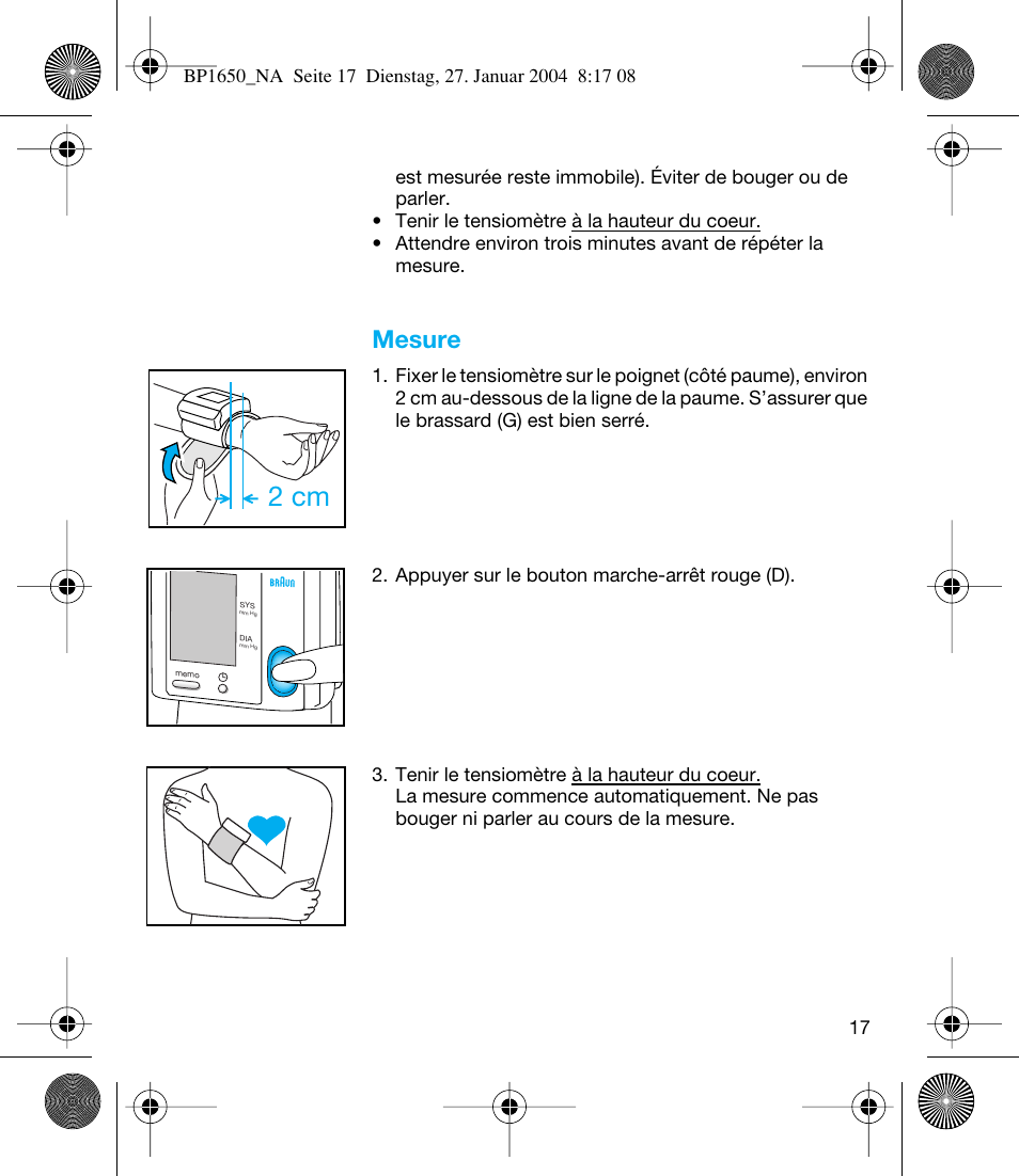 2 cm, Mesure | Braun bp1600 User Manual | Page 17 / 39