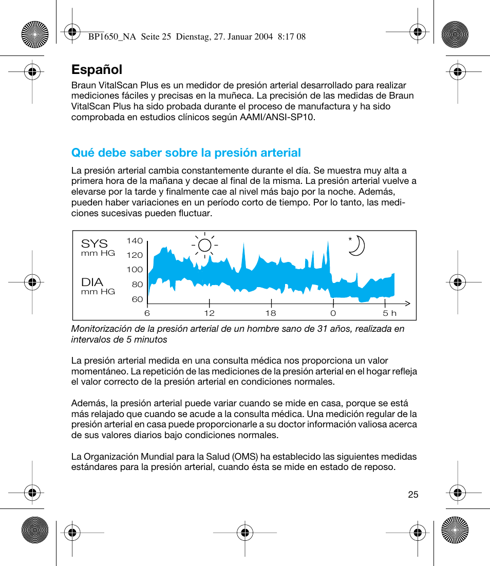 Español, Qué debe saber sobre la presión arterial | Braun bp1600 User Manual | Page 25 / 39