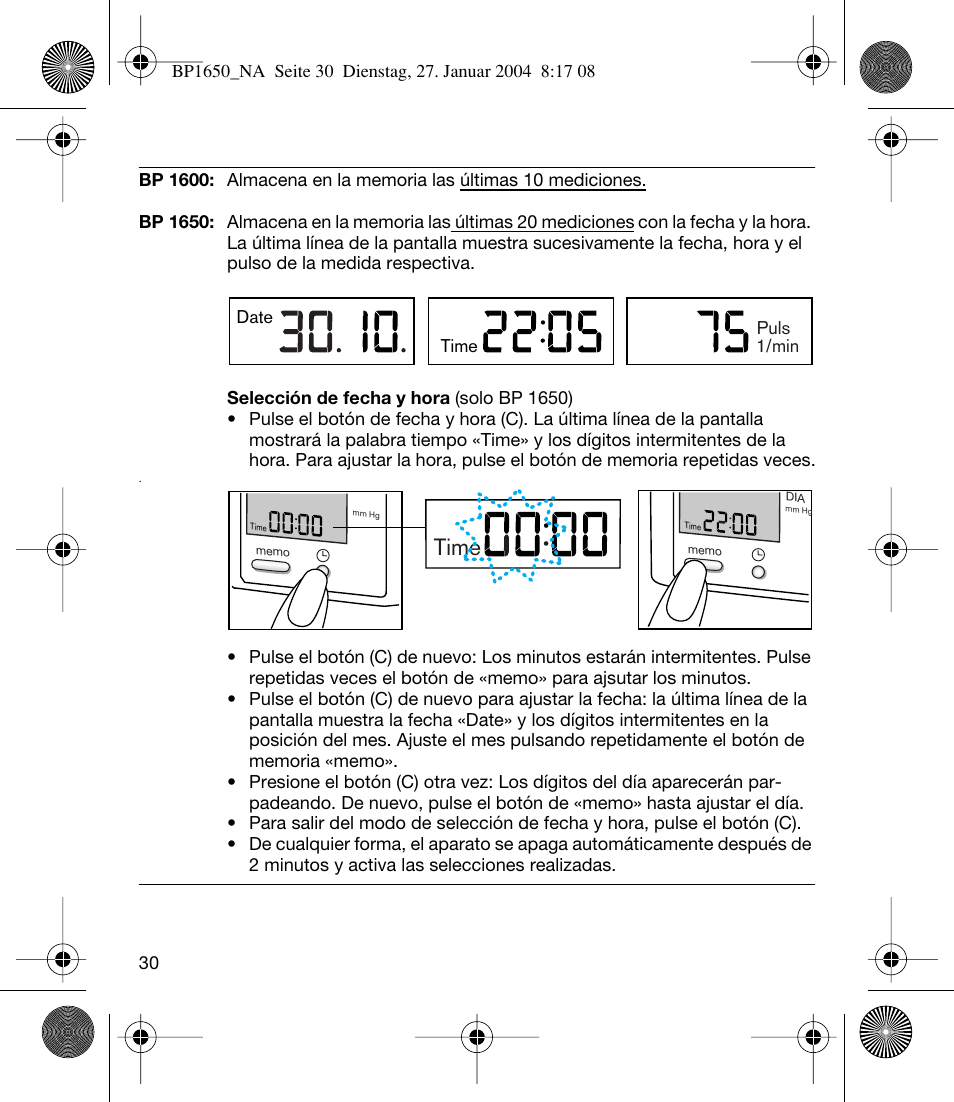 Time | Braun bp1600 User Manual | Page 30 / 39