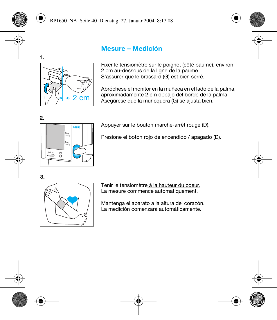 2 cm, Mesure – medición | Braun bp1600 User Manual | Page 38 / 39