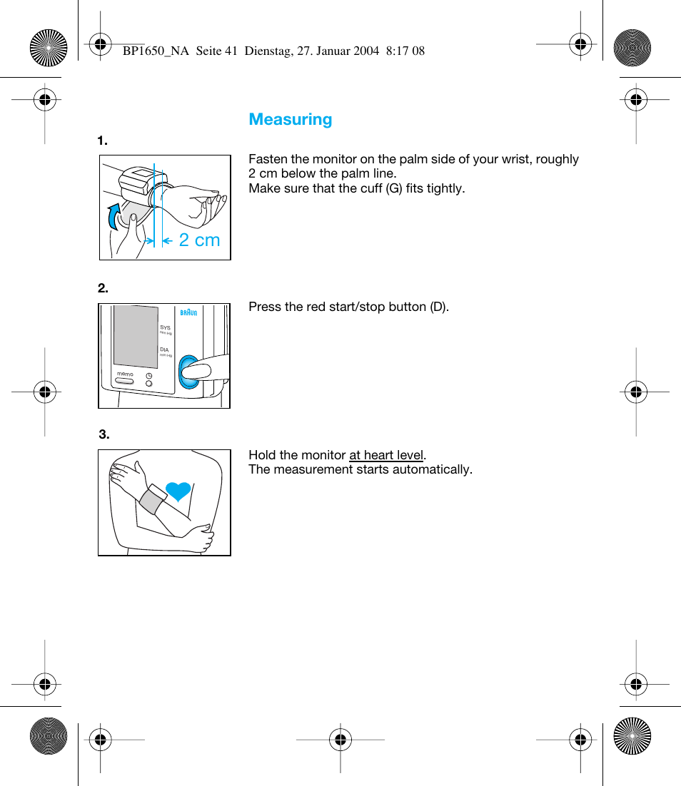 2 cm, Measuring | Braun bp1600 User Manual | Page 39 / 39