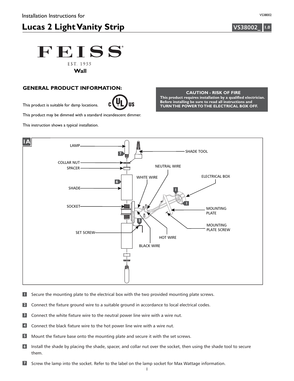 Feiss VS38002 User Manual | 4 pages