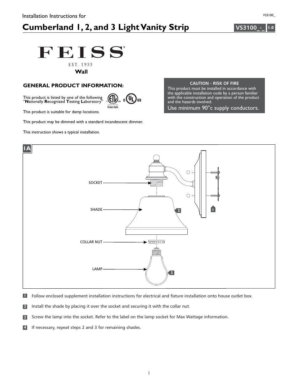 Feiss VS3100_ User Manual | 4 pages