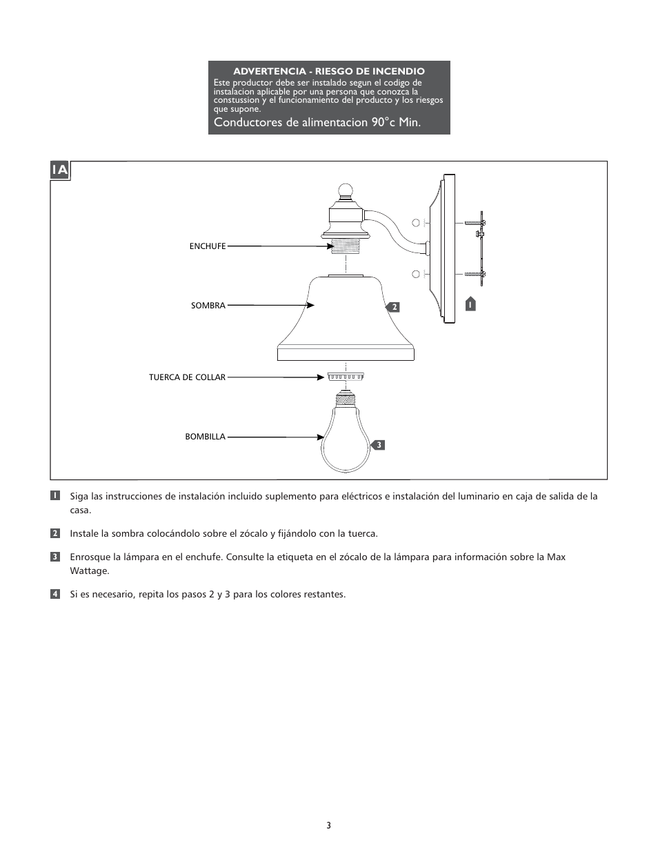 Conductores de alimentacion 90°c min | Feiss VS3100_ User Manual | Page 3 / 4