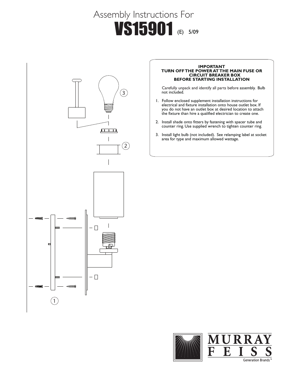 Feiss VS15901 User Manual | 1 page