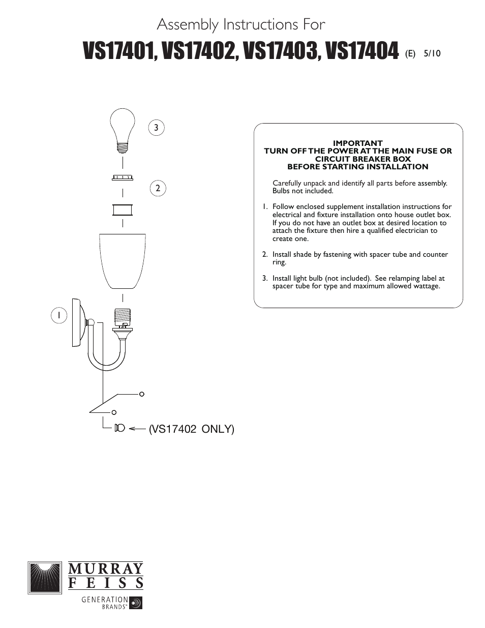 Feiss VS17404 User Manual | 1 page