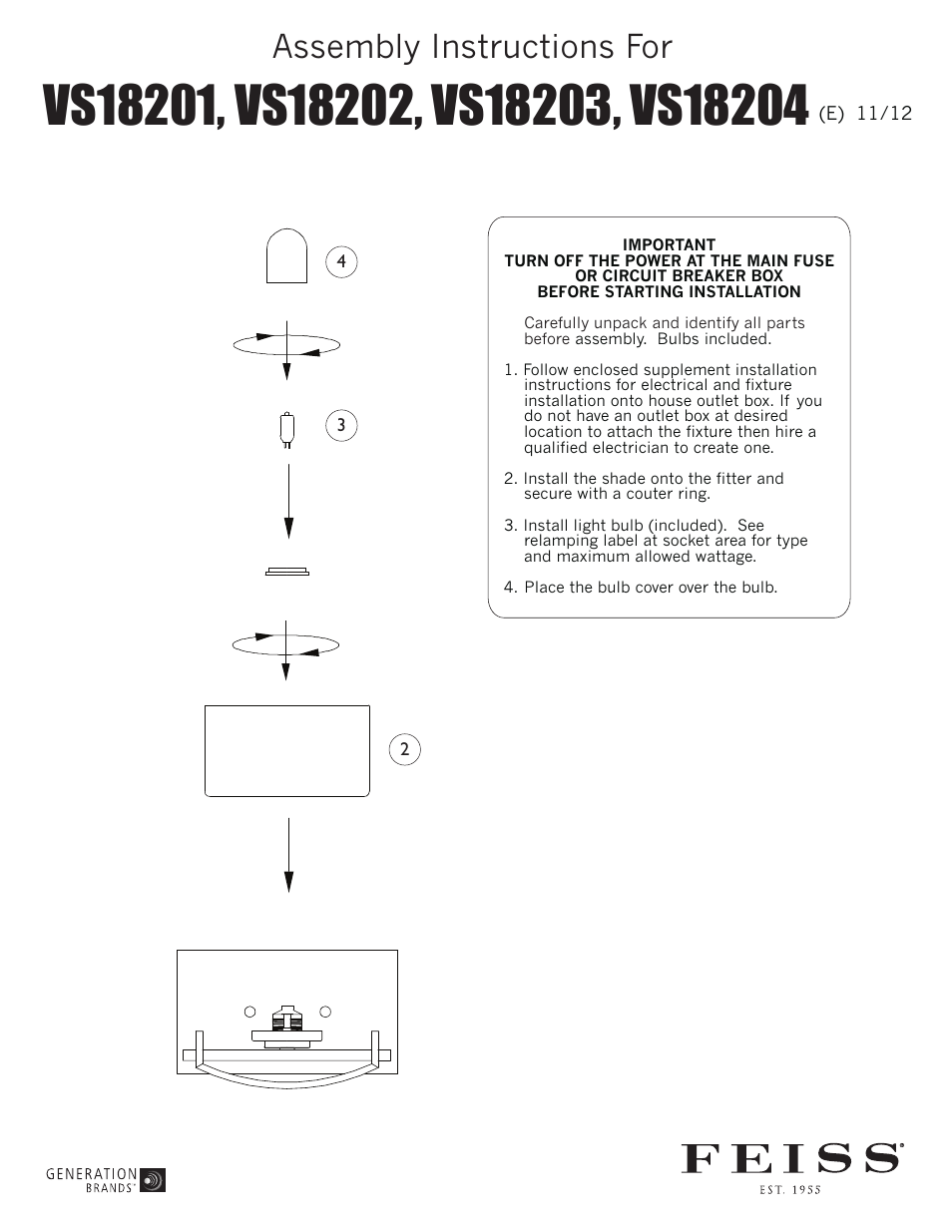 Feiss VS18204 User Manual | 1 page