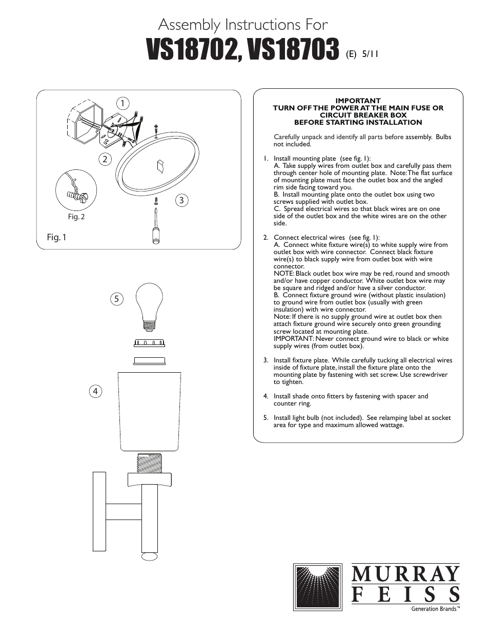 Feiss VS18703 User Manual | 1 page
