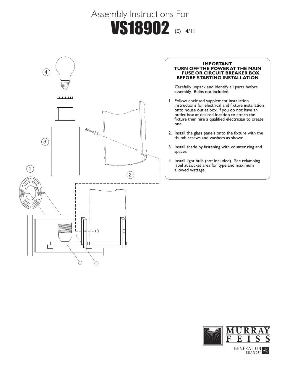 Feiss VS18902 User Manual | 1 page