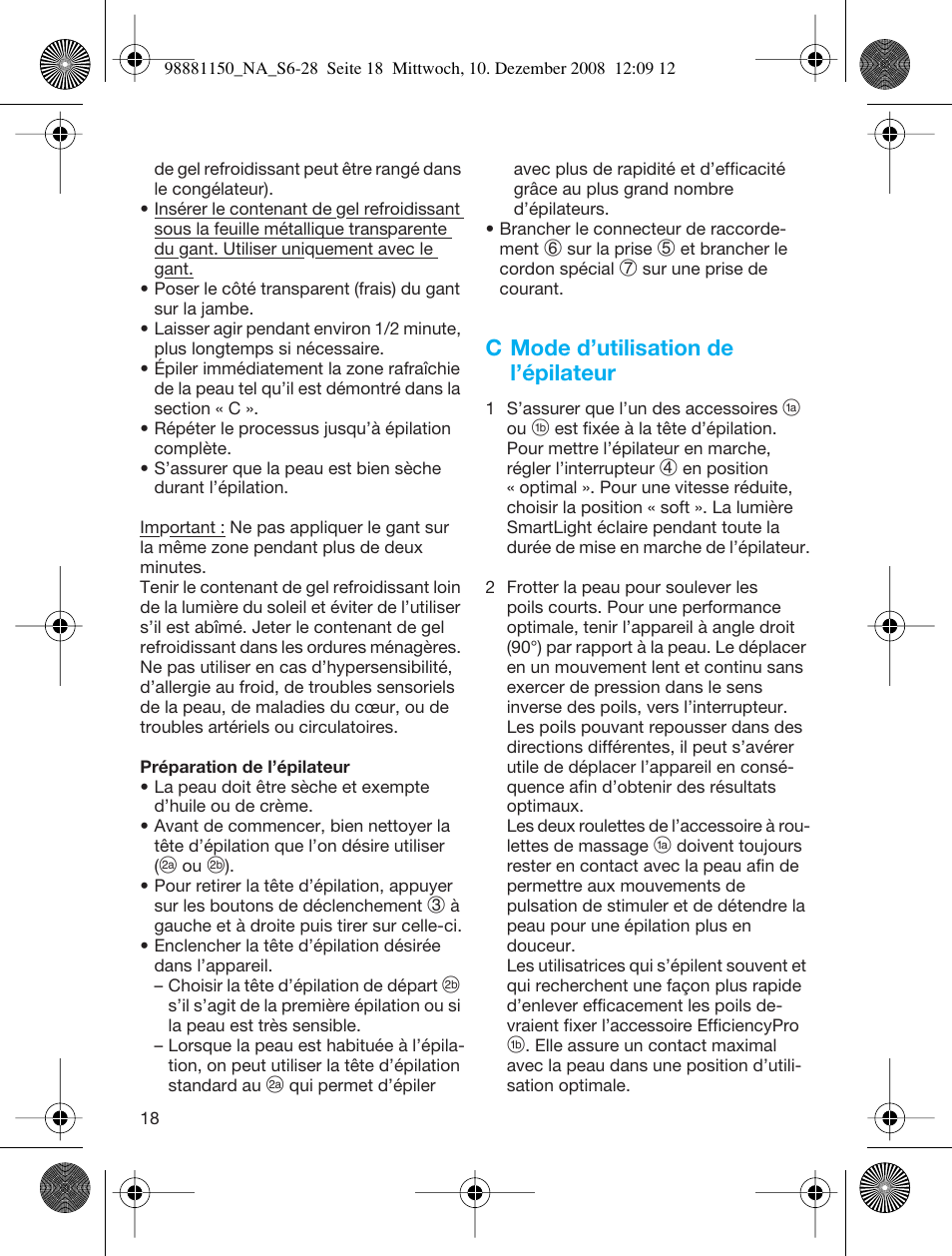C mode d’utilisation de l’épilateur | Braun 5180 User Manual | Page 17 / 26