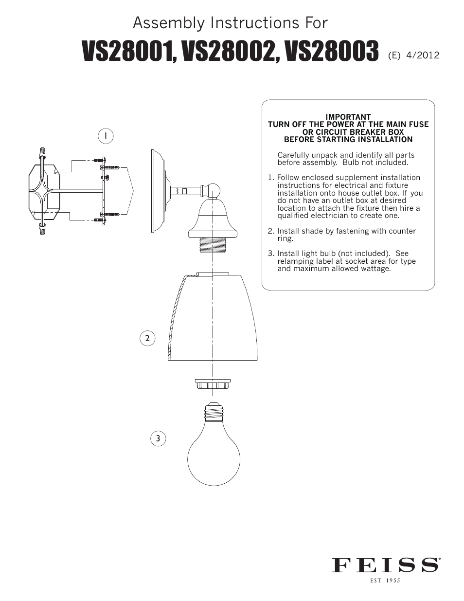 Feiss VS28003 User Manual | 1 page