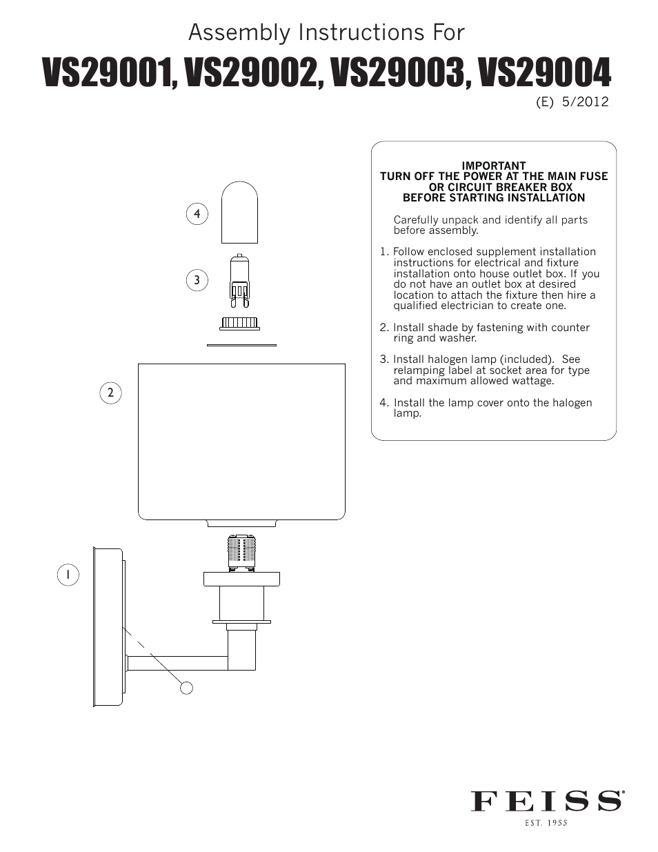 Feiss VS29004 User Manual | 1 page