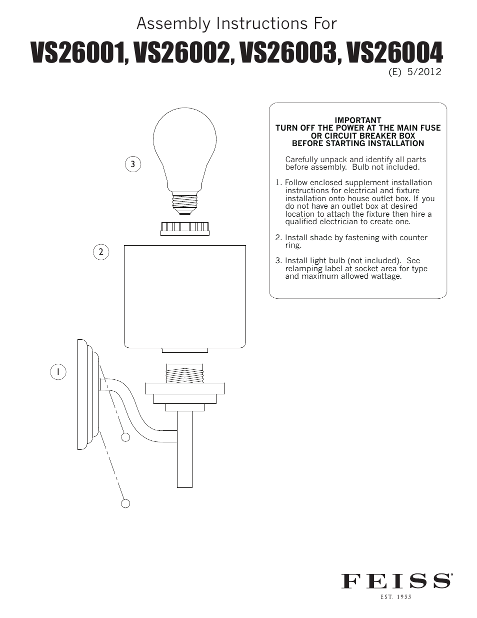 Feiss VS26004 User Manual | 1 page