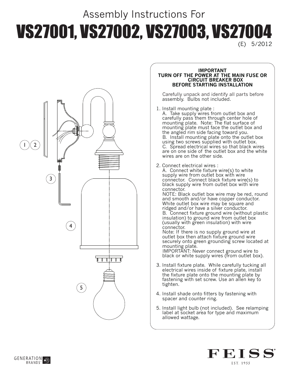 Feiss VS27004 User Manual | 1 page