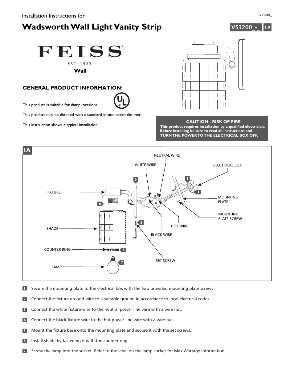 Feiss VS3200_ User Manual | 4 pages