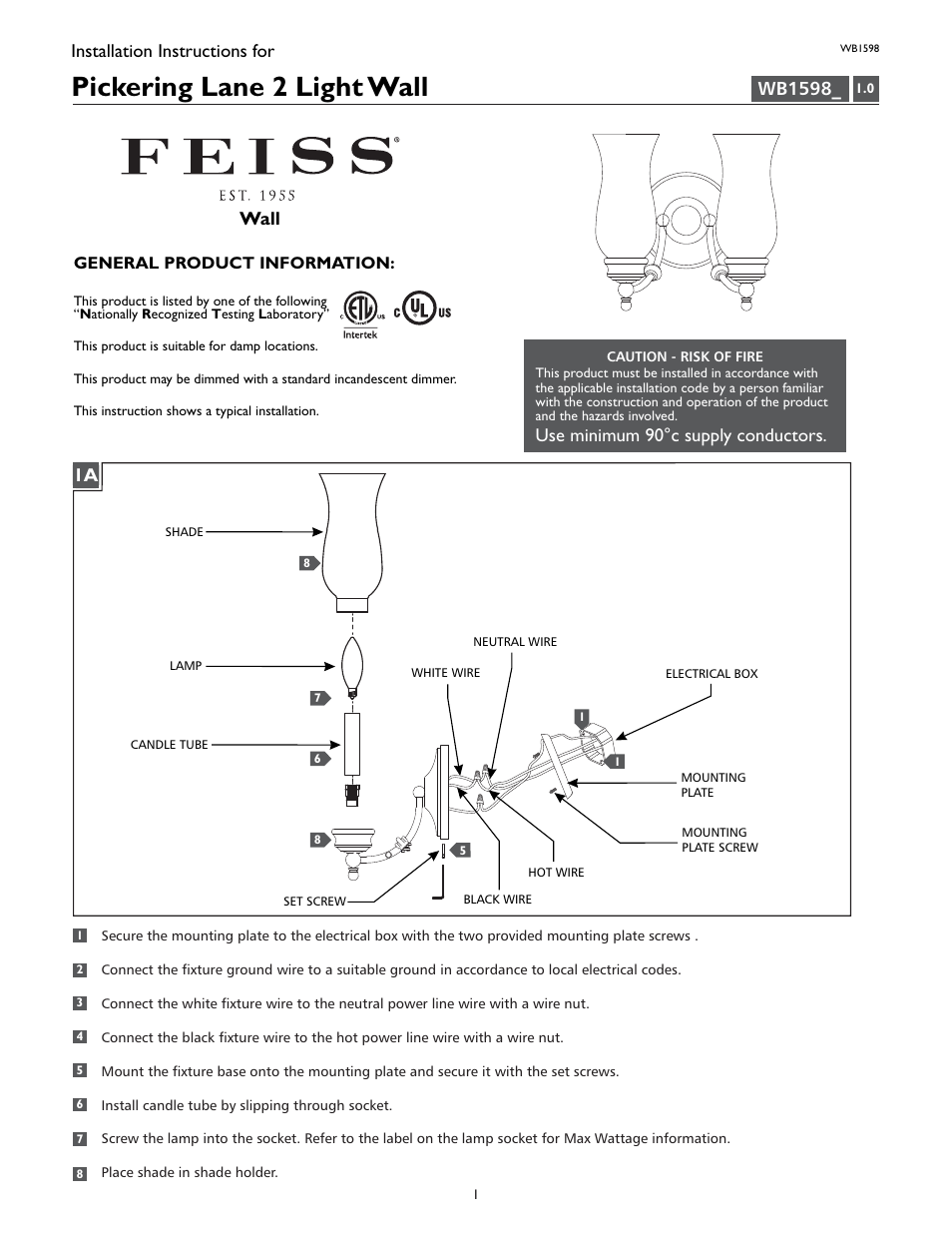 Feiss WB1598 User Manual | 4 pages