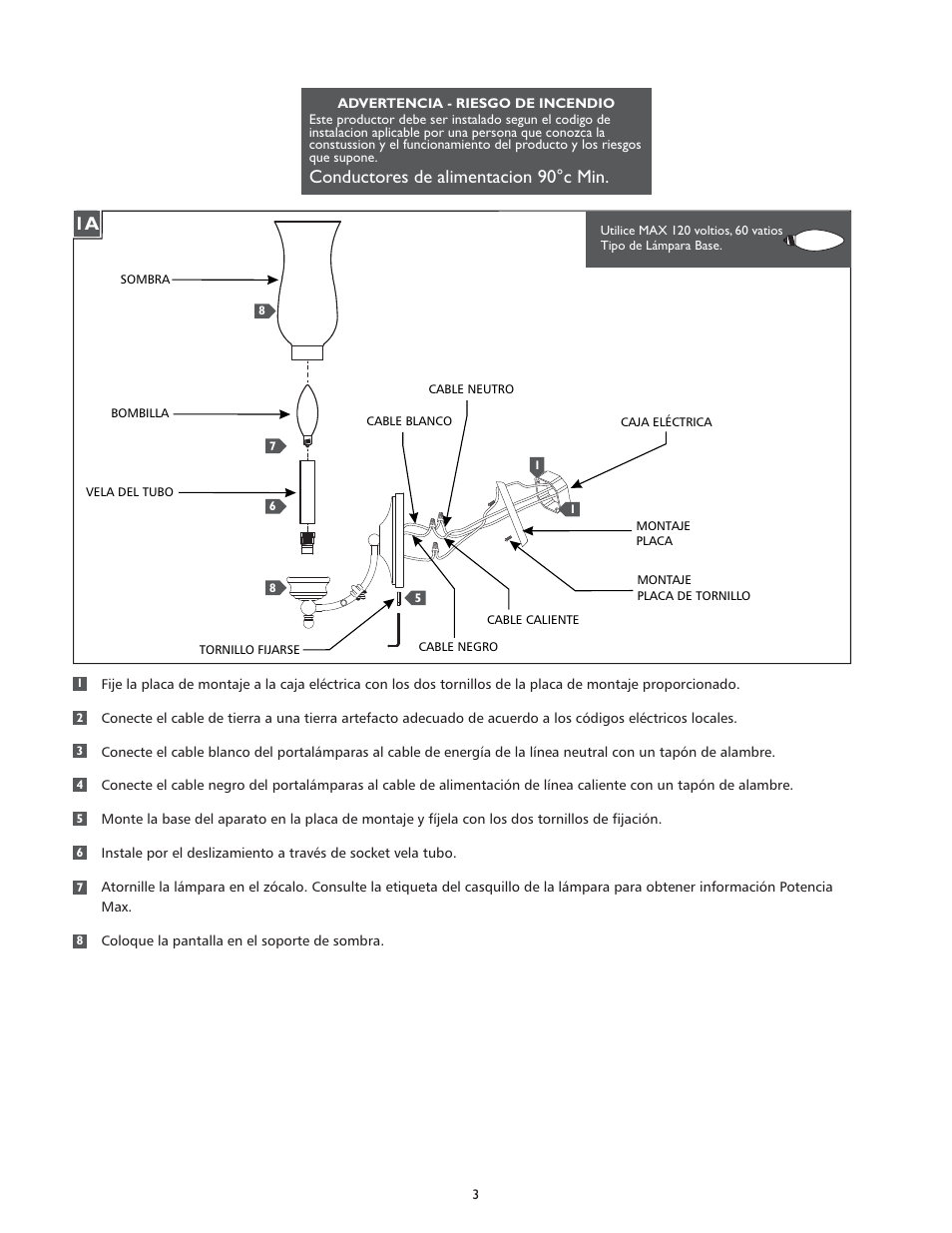 Conductores de alimentacion 90°c min | Feiss WB1598 User Manual | Page 3 / 4