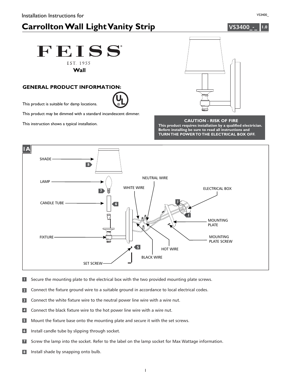 Feiss VS3400_ User Manual | 4 pages