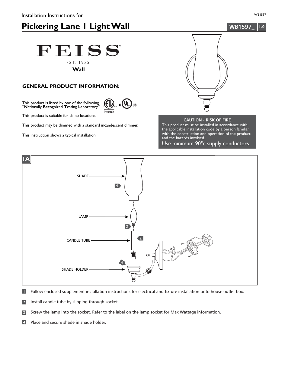 Feiss WB1597 User Manual | 4 pages